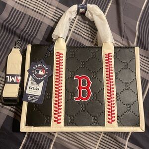 MLB Black and Cream Messenger Bag with Red Stitching